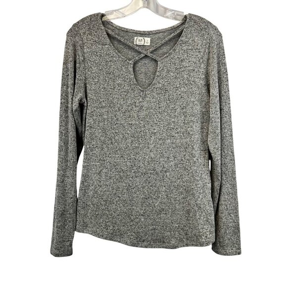 Maurices 24/7 Heathered Long Sleeve Keyhole Sweater Gray/Black Small Lightweight - Picture 1 of 8